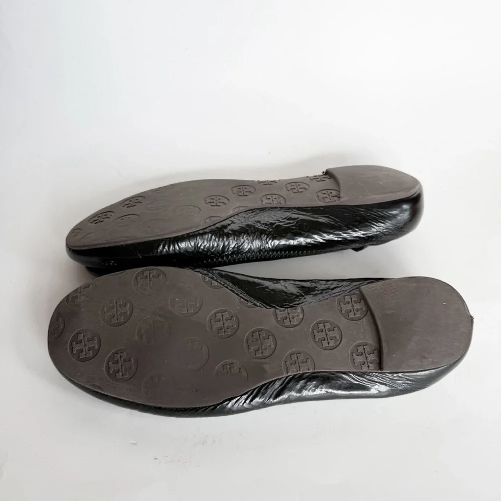 Tory Burch Green Patent Leather Minnie Flats Size 8